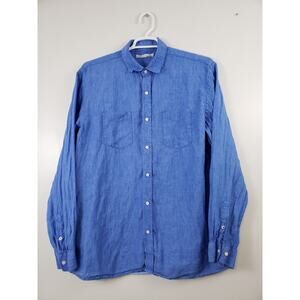 (F5) Criquet Mens Shirt Size XXL Long Sleeve Button Blue Pocket Linen Casual